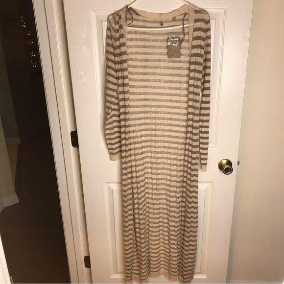 Anthropologie Maxi Duster Cardigan Grey/Cream Stripe SZ XS - Picture 1 of 8